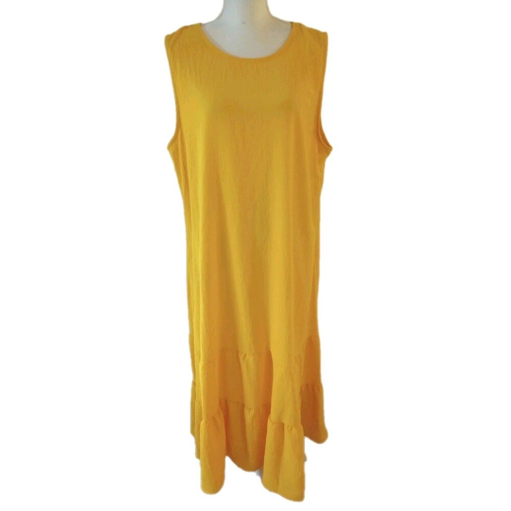 Impressions 3X Maxi Dress Bright Yellow Sleeveless Boho Prairie Made in USA